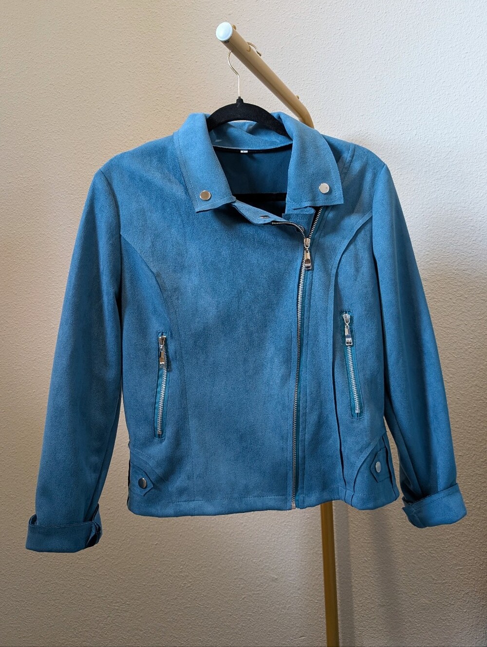 Cobalt Blue Suede Moto Jacket